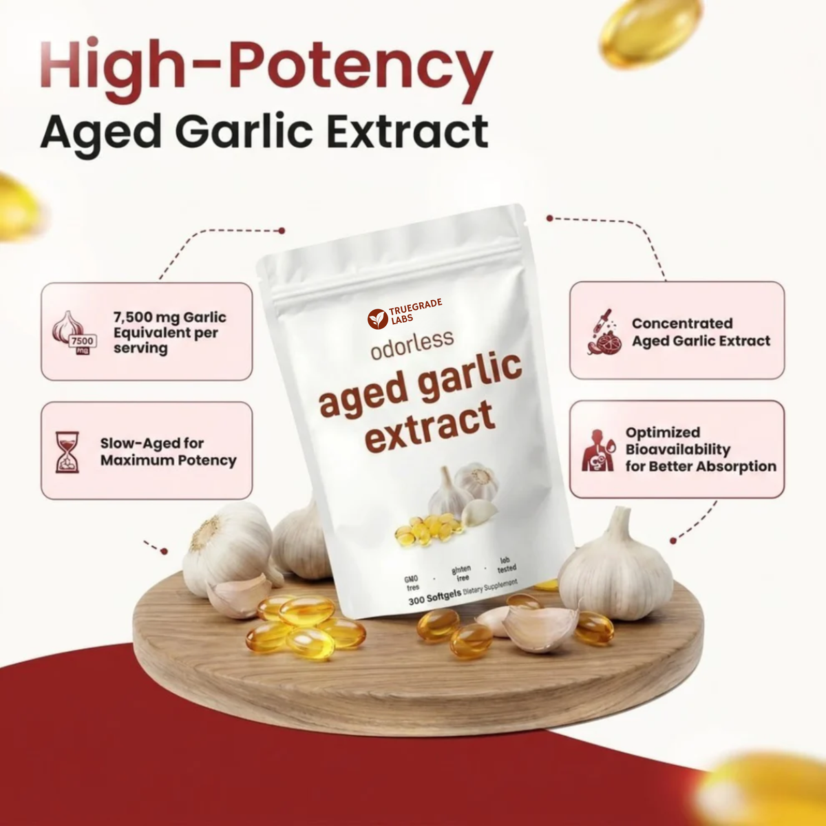 Gereifter Knoblauchextrakt – 7500 mg geruchlose Weichkapseln